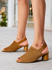billige Kjole Sandaler-kvinners flystrikke peep toe block hæl sandaler - stilige pustende sommersko for kontor og uformelle antrekk