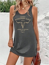 cheap Art&amp;Design Dress-Women&#039;s Mini Dress A Line Dress Summer Dress Off The Shoulder Dress Vacation Casual Daily Loose Fit Graphic Letter Sleeveless U Neck Black Summer