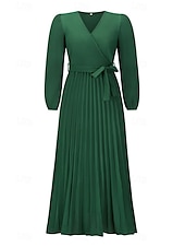 preiswerte abendkleider-Damen Langes Kleid Maxikleid Cocktailkleid Gerafftes Kleid Elegant Mode Geburtstag Teegesellschaft Ausgehen Normale Passform Einfach Langarm V Ausschnitt Schwarz Rote Grün Sommer
