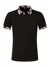 cheap Men&#039;s Classic Polo-Men&#039;s Golf Shirt Golf Polos Shirts Formal Work Lapel Short Sleeve Modern Comfortable Color Block Patchwork Buttons Summer Spring Regular Fit Wine Apricot Black White Dark Navy Orange Golf Shirt