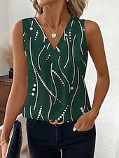 ieftine Top cu dungi și geometric-Top pentru femei cămașă fără mâneci cu buline grafice stil casual guler în V topuri regulate imprimeu zilnic alb roșu albastru verde bej vară