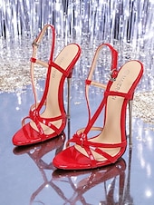 cheap Dress Sandals-Red Patent Leather Strappy Stiletto Heels – Sexy Nightclub &amp; Party Sandals for Women