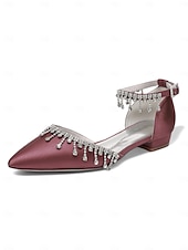abordables Occasionnel-Escarpins de mariage à bride cheville en satin blanc - chaussures de mariée à bout pointu avec détail goutte de cristal