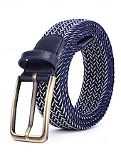 cheap Men&#039;s Belts-Men&#039;s Braided Elastic Stretch Belt – Multicolor Woven Design with Leather Tip &amp; Metal Buckle, Casual &amp; Golf Style, Adjustable Fit for Jeans &amp; Trousers, Perfect for Sports &amp; Everyday Wear