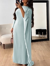 levne Jednoduché šaty-Dámské maxi šaty jednobarevné královská modrá modrá zelená léto jaro maxi šaty shift šaty kaftan šaty poloformální formální kancelář večírek běžné střih jednoduchý kulatý výstřih