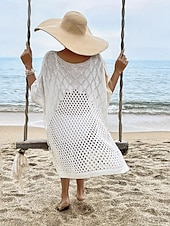baratos Vestidos de Praia-Mulheres Roupa de Banho Cobertura roupa de banho Com Corte Roupa de Praia Verão Tecido Decote em V-wire Manga Longa Fatos de banho