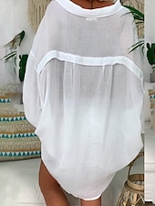 economico Camicie-Per donna Camicia Camicie di cotone e lino Abbottonare Blusa Semplice Essenziale Moderno Casual Manica Lunga Colletto a Camicia Top lunghi Quotidiano Ferie Uscire Bottoni Nero Bianco Blu Viola Grigio