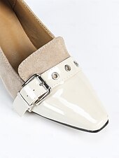 levne Block Heels-dámské dvoubarevné semišové a lakované lodičky na podpatku - elegantní business a párty boty s detailem přezky