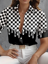 economico Top a Righe e Geometrici per Donne-Camicia da donna a maniche lunghe blusa con bottoni grafica geometrica quotidiana elegante a maniche corte colletto regolare top quotidiani nera estate primavera