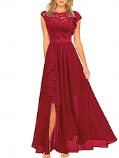 preiswerte Unter 129,99 $-Kleid Mutter der Braut Kleid Hochzeitsgast Elegant Lässig Juwel-Ausschnitt Bodenlang Polyester Kurzarm mit Spitze