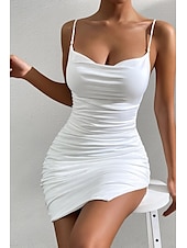 ieftine Rochii de absolvire-Pentru femei Rochie Mini Rochie albă Rochie de absolvire Rochie sexy Rochie Slip Modă Matur Absolvire Dată Ieșire Fit regulat Simplu Fără manșon Bretele Spagheti Alb Vară
