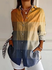cheap Women&#039;s Stripe&amp;Geometric Tops-Women&#039;s Shirt Floral Graphic Casual Long Sleeve Shirt Collar Regular Tops Work Daily Buttons Print Yellow Blue Brown Rose Pink Spring Fall Winter