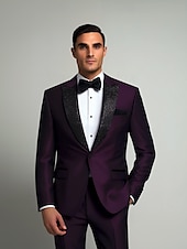 abordables Dîner de fête-Costumes de fête d&#039;affaires pour hommes tuxedos costumes de retour à la maison violet cravate noire mode robe couleur unie coupe standard 2 pièces à boutonnière simple un bouton