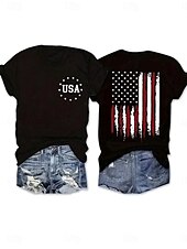 billige Uavhengighetsdag Topp-Uavhengighetsdagen Kvinners Patriotiske Fjerde Juli T-skjorte Grafisk Flagg Flagg Grunnleggende Casual Korte Ermer Rund Hals Regular Topper Daglig Trykk Svart Sommer