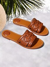 levne Sandály na dovolenou-dámské hnědé sandály z umělé kůže – stylový zdobený pásek, obuv s otevřenou špičkou pro ženy na relaxaci u bazénu, letní dovolenou a neformální pochůzky