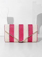 voordelige Clutches &amp; Avondtasjes-dames gestreepte geweven envelop clutch - met ketting, kan op één schouder of crossbody worden gedragen, modieus en veelzijdig, geschikt voor strandfeestjes en dagelijks gebruik zwart rood kaki