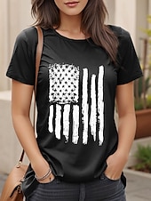 abordables Top jour de l’indépendance-T-shirt patriotique pour femmes graphique avec drapeau décontracté à manches courtes col rond hauts réguliers imprimé quotidien noir vert blanc cassé été