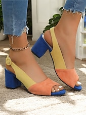 billiga Klädsandaler-damsandaler i tvåfärgad mocka med peep toe blockhäl – snygga och bekväma skor med öppen tå för kontor, fester och sommarutflykter