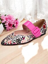 levne Dámské boty s plochou podrážkou-dámské kalhotky mary jane s květinovým leopardím vzorem – elegantní boty se špičatou špičkou s růžovým páskem na přezku pro běžné, pracovní a jarní výlety