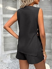cheap Sets-Women&#039;s Active Basic Linen-Inspired Sets Two Piece Sets Vest Sleeveless V Neck Solid Color Casual Daily Black White Pink Summer Regular Fit