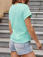 abordables T-shirt uni-T Shirt Femme Uni Élégant Décontracté Manches Courtes Col Ronde Tops Réguliers Quotidien Noir Blanc Vert Armée Vert Gris Été