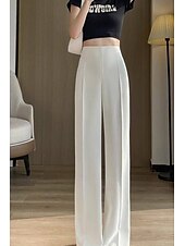 お買い得  パンツ-女性用 スーツ ストリートファッション カジュアル 全長 ナチュラルウエスト 平織り ポケット 弾性巾着デザイン 通気性 ソフト 快適 マイクロエラスティック カジュアル お出かけ ブラック ホワイト コーヒー 夏 レギュラー