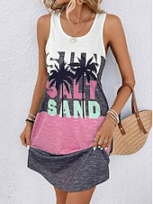 preiswerte Einfaches Kleid-Damen Mini Kleid Sommerkleid Urlaub Lässige Strand tägliche lockere Passform Herz Grafik ärmellos U-Ausschnitt Schwarz Sommer