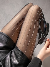 abordables Calcetines de mujer-Medias transparentes con rayas de diamantes de imitación para mujer: pantimedias adornadas con cristales brillantes, medias brillantes y sexys para fiestas, clubes y vestidos de noche.