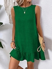 voordelige Eenvoudige jurk-Dames Mini Jurk Off The Shoulder Jurk Casual Buiten Reguliere Pasvorm Grafisch Mouwloos Ronde Hals Blauw Fuchsia Groen Abrikoos Zomer