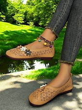 cheap Women's Flats-Wide-Fit Floral Cutout Slip-On Flats for Women - Breathable Comfort Barefoot Shoes for Bunion Relief &amp; Daily Wear
