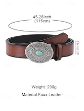 cheap Women&#039;s Belt-&quot;Vintage Western Faux Leather Belt for Women – Boho Turquoise Concho Buckle, Adjustable Cowgirl Waist Belt for Festivals &amp; Casual Wear&quot;