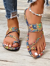 preiswerte Urlaubsandalen-Flache Sandalen für Damen im Boho-Paisley-Print – stylische Riemchensandalen für den Sommer für Freizeitausflüge, Strand und Urlaub