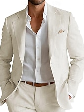 baratos Ternos de casamento-Masculino Smoking ternos de linho casamento na praia Casual sábio Lilás Primavera / Outono / Inverno / Verão Terno Leve Cor Sólida Padrão Conjunto de 2 peças Comum 1 Botão