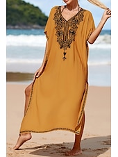 cheap Boho Dress-Women&#039;s Midi Dress Casual Dress Boho Dress Print Dress Fashion Modern Going out Beach Weekend Regular Fit Flower Short Sleeve V Neck Yellow Summer