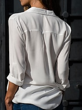 cheap Women&#039;s Plain Tops-Women&#039;s Shirt Solid Color Stylish Basic Casual Long Sleeve Shirt Collar Regular Tops Work Daily Buttons Black White Yellow Light Blue Summer Spring