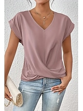 preiswerte Blusen-Damen Bluse Einfach Modern Lässig Kurzarm V Ausschnitt Normale Oberteile Täglich Ausgehen Gerafft Erröten Sie Rosa Schwarz Weiß Wein Sommer
