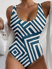 levne Jednodílné plavky-Ženské plavky jednodílné monokini plavky bez zadního dílu kontrola bříška vysoký pás štíhlé dovolená vintage grafický geometrický U výstřih bez rukávů plavky