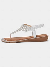 baratos Mulheres-sandálias femininas estilo boho marrom enfeitadas – calçados de tiras baixas adornados com cristais para festivais de verão, viagens à praia e reuniões casuais
