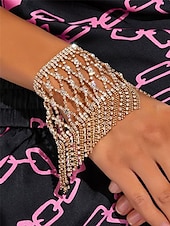 economico Bracciale da donna-braccialetto a catena con strass da donna – guanto con frange di cristallo di lusso per feste, matrimoni ed eventi serali