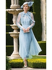 baratos Abaixo de 129,99 $-vestido de mãe da noiva em linha A, elegante, simples, gola de camisa, bolinhas, comprimento até o chão, laços, chiffon, manga longa com apliques de renda 2025
