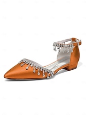 abordables Occasionnel-Escarpins de mariage à bride cheville en satin blanc - chaussures de mariée à bout pointu avec détail goutte de cristal