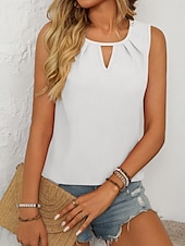 preiswerte Einfaches Tanktop-Damen Camisole-Tanktop Einfarbig Täglich Lässig Ärmellos Rundhalsausschnitt Normale Oberteile Täglich Weiß Fuchsie Grün Aprikose Sommer