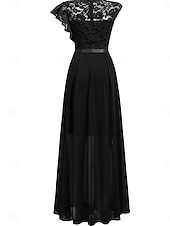 preiswerte Unter 129,99 $-Kleid Mutter der Braut Kleid Hochzeitsgast Elegant Lässig Juwel-Ausschnitt Bodenlang Polyester Kurzarm mit Spitze