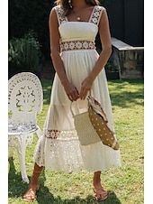 cheap White Graduation Dresses-Women&#039;s Midi Dress White Dress Graduation Dress Elegant Fashion Modern Vacation Birthday Going out Regular Fit Plain Sleeveless U Neck White Summer