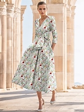 voordelige Cocktailjurken-Jacquard Bloemen A-lijn Cocktailjurken Elegante Formele Bruiloft Enkellengte Halve Mouw V-hals Nylon met Bloemenprint Vlinderzak Bruiloft Gast Jurk