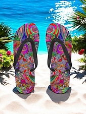 preiswerte Urlaubsandalen-Bunte Flip-Flops mit Blumenmuster für Damen – lebendige Strandsandalen im Bohème-Stil für den Sommer am Pool und im Resort