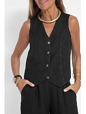 cheap Sets-Women&#039;s Active Basic Linen-Inspired Sets Two Piece Sets Blouse Sleeveless V Neck Solid Color Dubbele Rij Knopen Vacation Casual Daily Black White Wine Summer Regular Fit