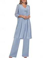 abordables Moins de 129,99 $-Ensembles de Robes Robe de Mère de Mariée  robe demoiselle d honneur Élégant Simple Col en V Longueur au sol Polyester manche longue avec Couleur Unie 2025