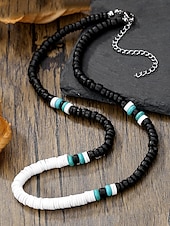 abordables Bijoux pour hommes-Collier de perles en pierre naturelle fait main pour homme – ras du cou style bohème vintage turquoise et agate noire, bijoux tribaux pour la plage, les voyages et les tenues décontractées