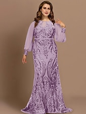olcso Padlóhossz-Hableány plus size hajlékony menyasszonyi anyák ruhái elegáns ruha formális esküvői vendég söprés  ecset vonal hosszú ujjú ékszer nyakú sifon flitterekkel egyedi méretben